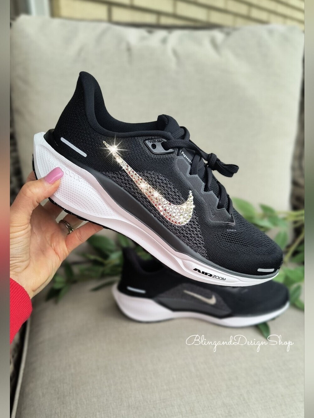 Bling Swarovski Nike Pegasus 41 Womens Black Sneakers Shoes Customized Crystals